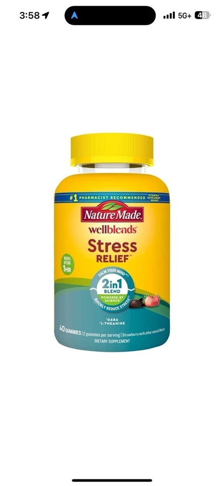 Nature Made Wellblends Stress Relief, 40 Strawberry Gummies with L-Theanine GABA - Image 1 of 2