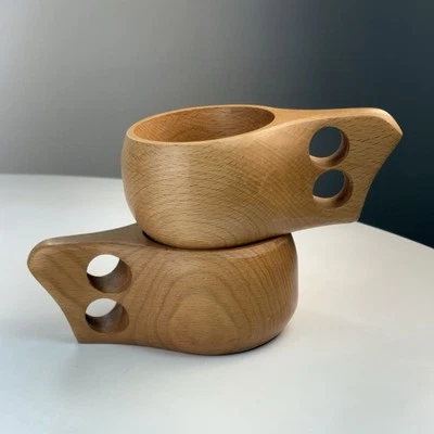 2 tazas Kuksa hechas a mano de madera de haya estilo nórdico finlandés asas de doble agujero hechas a mano Foto 1 de 4