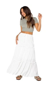 Maxi falda blanca forrada en capas bohemia cottagecore grande hada costera - Imagen 1 de 8
