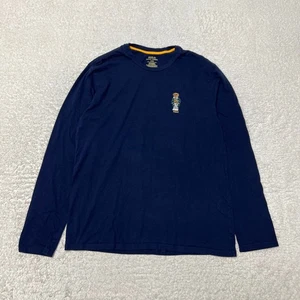 Polo Ralph Lauren Shirt Men Large Navy Jersey Long Sleeve Polo Bear Football - Picture 1 of 12