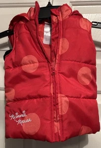 Disney Girls Minnie Mouse Puffer Vest Size 18 Mo Red Black Zip Up - Picture 1 of 7