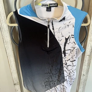Jamie Sadock Golf Top M ärmellos Reißverschluss abstrakt schwarz weiß blau Stretch - Bild 1 von 10
