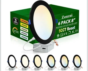 6x Zouzai 8” 18W LED Recessed Lights Ultra-Thin 1685LM Dimmable 5CCT Ceiling - Picture 1 of 10