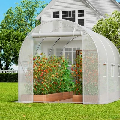 Walk-in Tunnel Greenhouse 9.58x6.43x6.23ft Galvanized Frame PE Cover White - Image 1 of 4