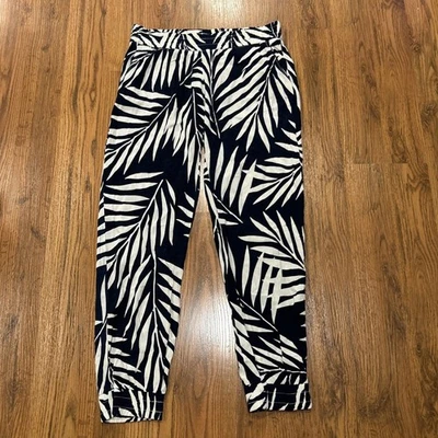 Monrow Pants Womens Medium Jogger USA Stretch Rayon Pull on Pockets Leaf Print - Image 1 of 4