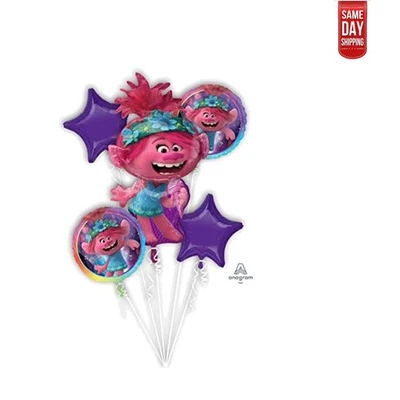 Vibrant Trolls World Tour Balloon Bouquet - 5 Durable Foil Balloons Included - image 1 of 2
