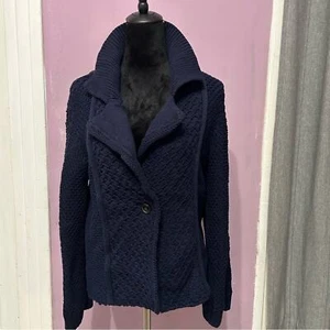 Anthropologie Maeve Strickjacke für Damen Größe Large blau Kabelstrick mit einem Knopf - Bild 1 von 7