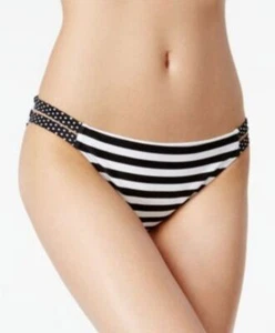 California Waves Contrast striped Polka dot Strappy Bikini Bottom Medium $28 - Picture 1 of 7