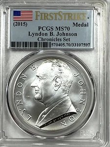 2015 Lyndon Johnson Coin and Chronicles Set 1 oz Silver Medal : PCGS MS70 - Picture 1 of 4