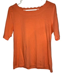 Talbots Women’s Size M Top Pima Cotton Scalloped Neck Blouse Peach - Picture 1 of 3