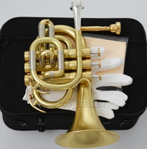 WEIBSTER WTR-360 Matt Gold Pocket Trumpet C Key Monel Valves W/2 Mouthpiece - Picture 1 of 2