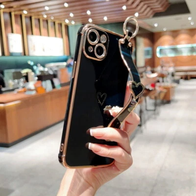 For iPhone 16 14 13 15 Pro Max Shockproof Heart Wrist Strap Silicone Case Cover - Image 1 of 4