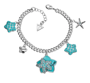 GUESS Armband Handkette UBB41203 versilbert mit türkisfarbenem Charm Anhängern - Bild 1 von 1