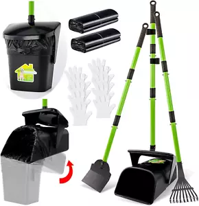 Pooper Scooper - 38" Long Adjustable Metal Handle Dog Pooper Scooper Swivel Bin  - Picture 1 of 7