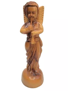 Wooden Myrtlewood Cherub Angel Statue Figurine 7" Intricate Hand Carved Wood - Picture 1 of 7
