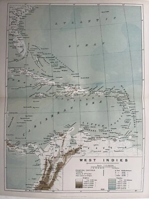 Mapa antiguo original de las Indias Occidentales de 1891 Foto 1 de 3
