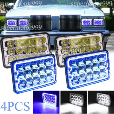 4x 4x6" Square LED Headlights Hi/Lo Blue DRL H4 Fit Oldsmobile Cutlass 1980-1988 - Image 1 of 4