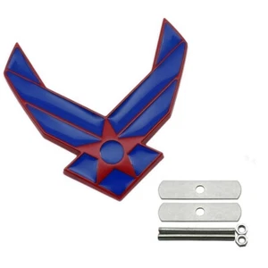 1x Blue Red Metal US Air Force USAF Wing Front Grille Emblem Car Badge Universal - Picture 1 of 4
