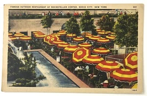 Vintage 1944 Postcard Outdoor Restaurant Rockefeller Center Radio City Plaza NY - Picture 1 of 2
