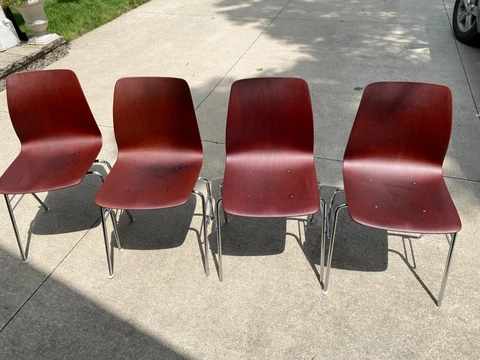 4 Pagholz Molded Plywood Stacking Chairs Mid Century Modern West Germany Cover