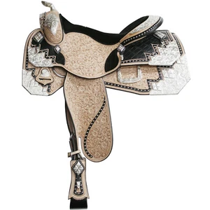 Western show saddle seat 16" on eco leather buffalo natural colour with drum dye - Picture 1 of 5