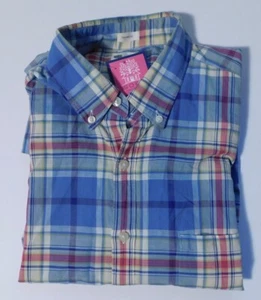 J CREW Herren blau gelb rot kariert Baumwolle Kurzarm Knopfleiste Hemd Gr. L - Bild 1 von 5