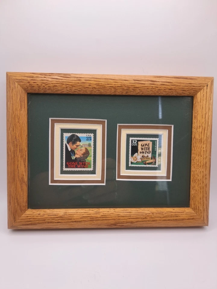 RARE Two Gone With The Wind Collectible Stamps Unused 25 cent and 32 cent Framed - Image 1 of 4