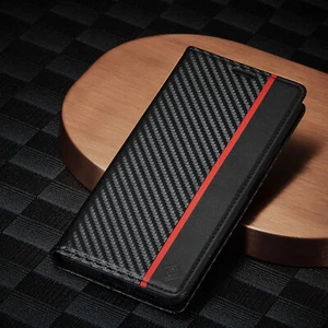 For Xiaomi 12t Pro Poco X3 Cover Carbon Fiber Flip Leather Wallet Phone Case - Picture 1 of 14