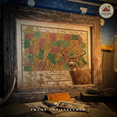 Vintage Pennsylvania State Map Art Print Whitetail Deer Hunting Wall Decor Gift - Image 1 of 4
