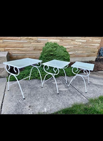 3 Mid Century Modern Tempestini Iron Mesh Nesting Tables Vintage Woodard 1950's Cover
