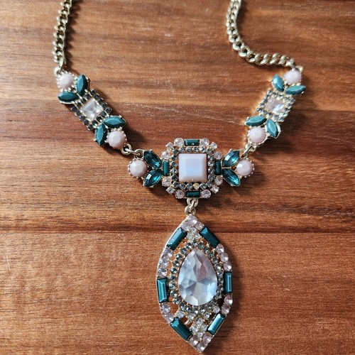 VETEMENTS Collana dichiarazione strass tono oro catena 20"