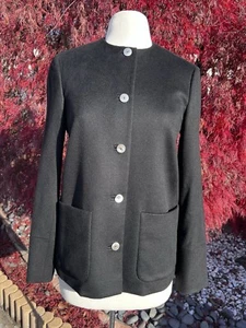 Agnona Cashmere Women Black CollarlessPatch Pockets Button Front Jacket Size 42 - Picture 1 of 7