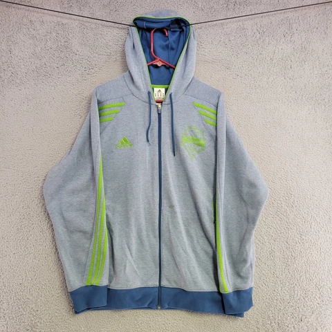 Seattle Sounders FC Jacket Mens XL Extra Large Blue Adidas Full Zip Hooded Cover