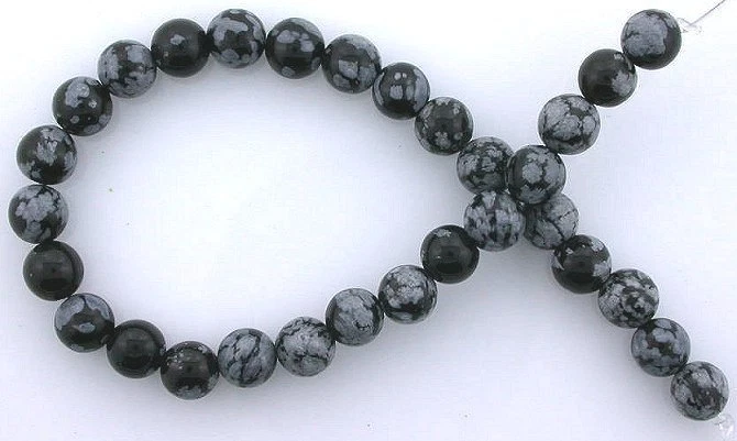 6mm Round Gemstone Gem Stone Snowflake Obsidian Beads 7 Inch Strand - Image 1 of 1