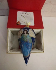 2019 Pier 1 Imports Li Bien Christmas Angel Ornament Dark Blue Tear Drop Shape - Picture 1 of 5
