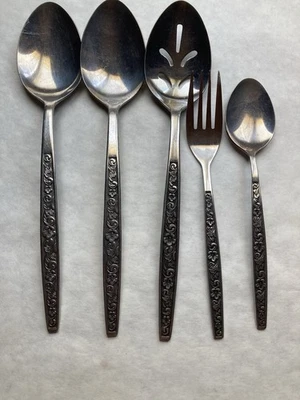 5 cucharadas de acero inoxidable Northland Corea Rendezvous patrón floral tenedor cucharadita Foto 1 de 2