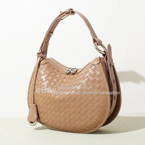 Leather Woven Crescent Bag Bohemian Black Shoulder Bag Crossbody Fashion Women's - Picture 1 of 25