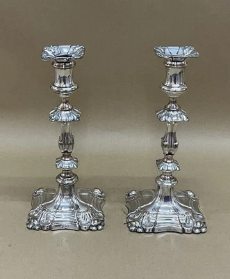 Par de candelabros antiguos georgianos chapados en plata en cobre C1820 Foto 1 de 4
