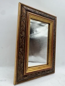 Vintage Wooden Frame Gilded Rectangle Mirror 10”x2”x7” Wall Hanging Both Sides - Picture 1 of 10