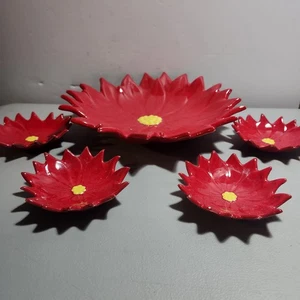 Juego de 5 platos de Navidad vintage Atlantic Mold flor de pascua vacaciones 10" 4" - Imagen 1 de 7