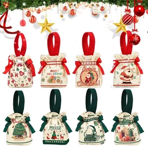 Christmas Canvas Drawstring Bag Cute Christmas Pattern Gift Cookie Candy Y1J4 - Picture 1 of 34