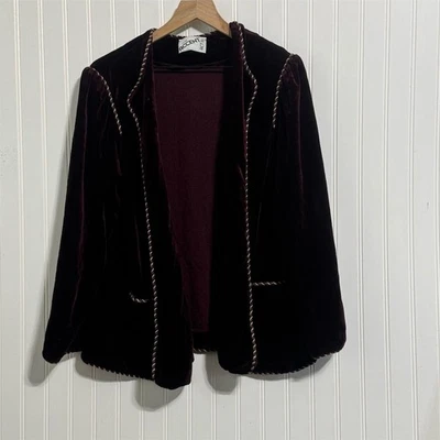 Винтажный 70-х 80-х годов Miss акцент бархата блейзер куртка бордовая веревка отделки L/XL прихотливый - Изображение 1 из 4