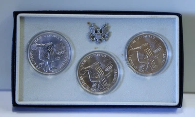 1983 US Mint Olympic Silver Dollars ( P D S ) UNC Collector Set COA OGP - Image 1 of 4