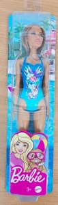Barbie Swimsuit Beach Doll Brunette Blue with Flowers Flame Swimsuit 2021 HDC51 - Picture 1 of 10