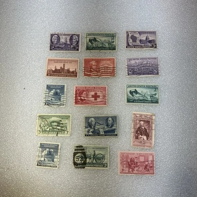 15 estampillas conmemorativas 3c 1941-1955 de Estados Unidos usadas/canceladas. Lote variado. Envíos de $1. Foto 1 de 4