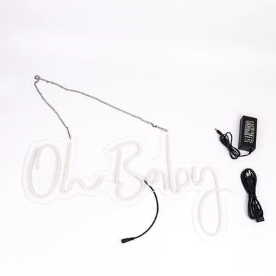26" Warm White Oh Baby Neon Sign LED Hanging Wall Decor Lights Party Decorations - Image 1 of 4