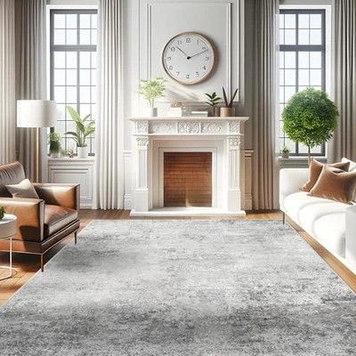  Washable Abstract 8X10 Rug: Living Room Area Rugs Non-Slip Backing Neutral  - Image 1 of 4