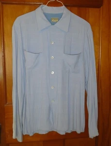 VINTAGE 1940s 50s LOOP COLLAR DOUBLE POCKET LIGHT BLUE SHIRT McGREGOR USA Sz M - Picture 1 of 13