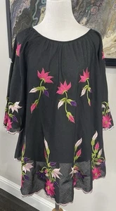 Vtg Macelli Embroidered Tunic Blouse Woman Med. Floral Boho Festival Bell Sleeve - Picture 1 of 16