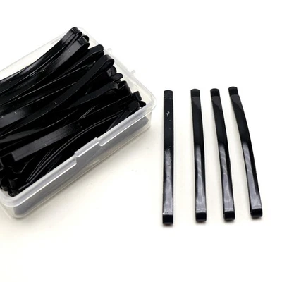 25PCS Black Metal Bobby Pins - 62mm Long Curved Flat-Top Hair Clips with Box - Image 1 of 4